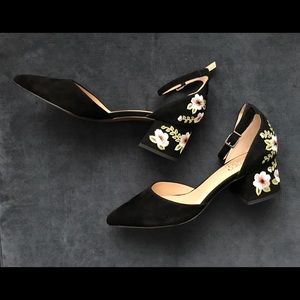 Franco Sarto Embroidery Low Chunky Heels